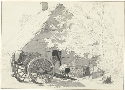 Carro de leche con caballo frente a una granja de Jacob Ernst Marcus