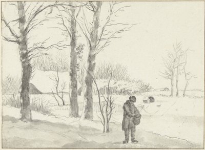 Paisaje de nieve con hombre de pie de Jacob Ernst Marcus