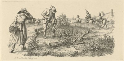 Hombre cavando, mujer con canasta y soldados a caballo Impresiones de estudio / Etudes gravées (título de la serie) de Jacob Ernst Marcus