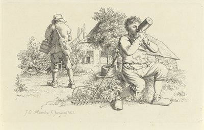 Dos granjeros en un patio Impresiones de estudio / Etudes gravées (título de la serie) de Jacob Ernst Marcus