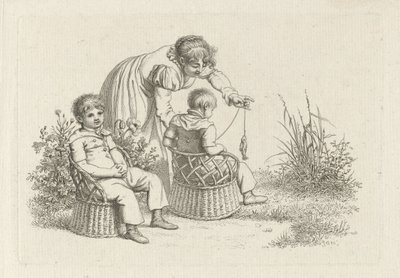 Mujer con dos niños en sillas Impresiones de estudio / Etudes gravées (título de la serie) de Jacob Ernst Marcus
