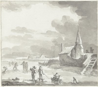Paisaje invernal con patinadores sobre hielo. de Jacob Ernst Marcus