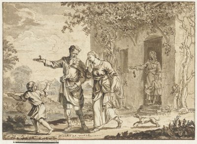 Abraham expulsa a Agar e Ismael de Jacob Folkema