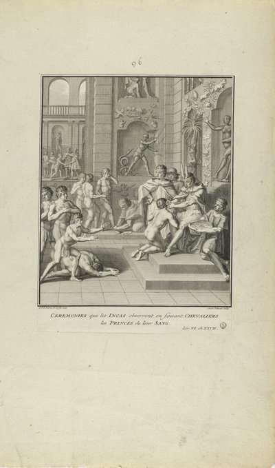 Ceremonias observadas por los Incas para hacer caballeros/príncipes de su sangre (del libro, Histoire des Yncas...etc.) de Jacob Folkema