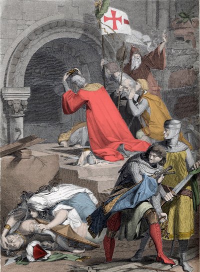 Godofredo de Bouillon (1058-1100) en Saint-Sepulcre, en 1099 - Godofredo de Bouillon en el Santo Sepulcro por Deininger - de Jacob Friedrich Deininger