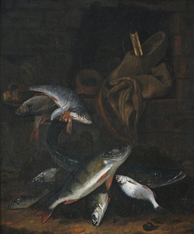 Bodegón de pescado con lucio y sargo sobre pared de Jacob Gillig