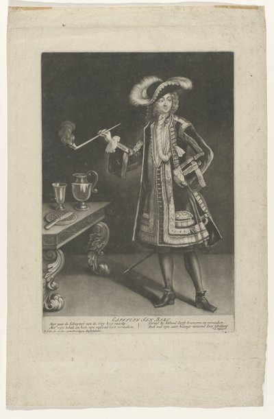 Retrato Capitán Jan Bart, de pie con pipa Capitán Jan Bart (título sobre el objeto) de Jacob Gole