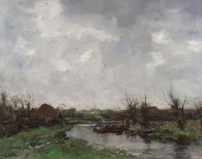 Paisaje fluvial con casas de campo, finales de 1870 de Jacob Henricus or Hendricus Maris