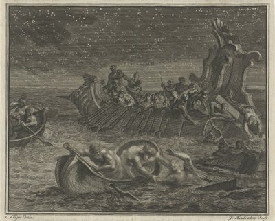 Barco galera rescata náufragos de Jacob Houbraken