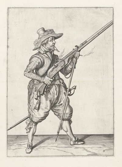 Mosquetero colocando su horquilla, c.1600 de Jacob II de Gheyn