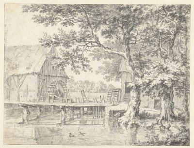 Vista de dos molinos de agua que flanquean una esclusa de Jacob van Ruisdael