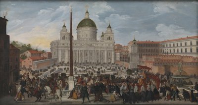 Una procesión papal en la Piazza San Pietro en Roma de Jacob Isaacsz. van Swanenburg