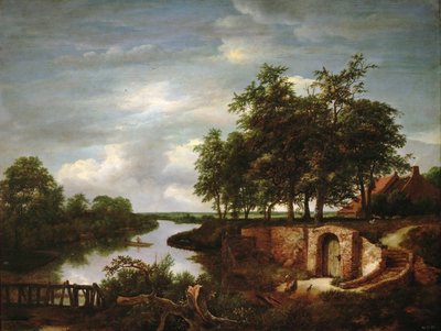 Paisaje fluvial con entrada a una bodega de Jacob van Ruisdael