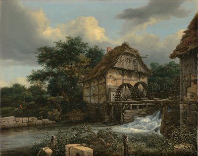 Dos molinos de agua y una esclusa abierta de Jacob van Ruisdael