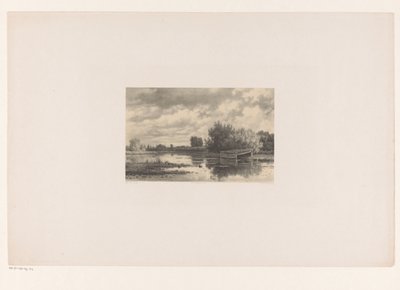 Paisaje de río con granero de heno de Jacob Jan van der Maaten