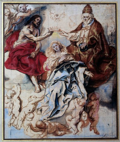 Coronación de la Virgen por la Santísima Trinidad Acuarela y gouache de Jacob Jordaens (1593-1678) siglo XVII París, Museo del Louvre de Jacob Jordaens