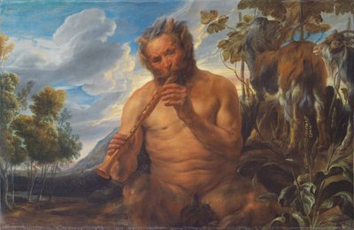 Sátiro tocando la flauta La infancia de Júpiter, ca. 1639 de Jacob Jordaens