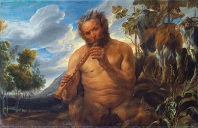Sátiro tocando la flauta (Infancia de Júpiter) - Pintura de Jacob Jordaens (1593-1678), óleo sobre lienzo, hacia 1639, 99x155,5 cm - Sátiro tocando la flauta (Infancia de Júpiter), Óleo sobre lienzo de Jacob Jordaens - Bellas Artes de Bilbao Museo de Jacob Jordaens