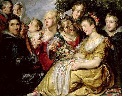 El artista con la familia de su suegro Adam Van Noort de Jacob Jordaens