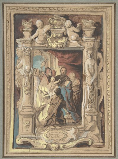 La presentación en el templo, con un diseño para un marco esculpido, ca. 1630-1635 de Jacob Jordaens