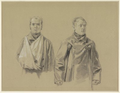 Dos soldados heridos, el izquierdo con el brazo en cabestrillo, el derecho con muletas de Jacob Joseph Eeckhout