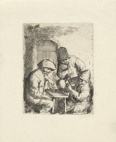 Tres hombres y un cántaro vacío Copias después de Adriaan van Ostade (título de la serie) de Jacob Laurensz. van der Vinne