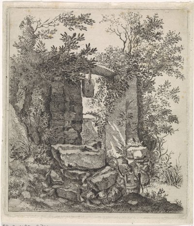 Puerta de piedra deteriorada en un paisaje
Paisajes (título de la serie) de Jacob Lutma