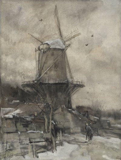 Un molino en invierno de Jacob Maris