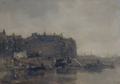 Casas en la Prins Hendrikkade, Ámsterdam, en un día de niebla de Jacob Maris