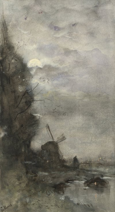 Paisaje con molino a la luz de la luna de Jacob Maris