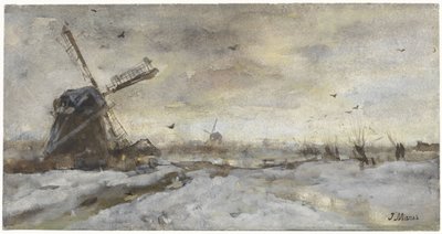Paisaje con molino en la nieve de Jacob Maris