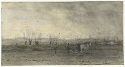 Paisaje con un agricultor arando de Jacob Maris