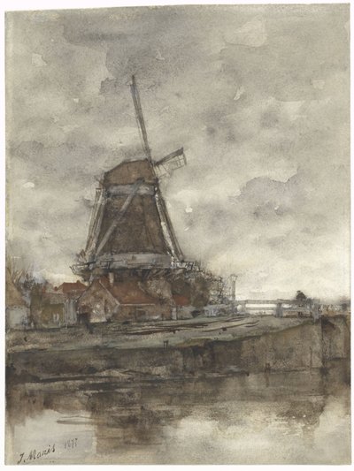 Molino y puente en el Buitenensingel noroeste de La Haya de Jacob Maris