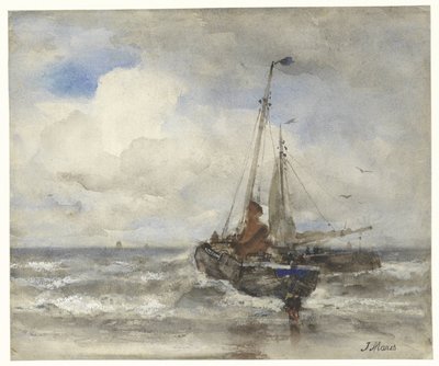 Dos barcos de pesca cerca de la playa de Jacob Maris