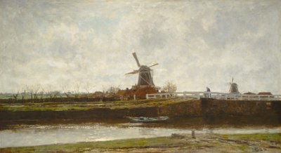 Vista del molino y puente en el Noordwest Buitensingel en La Haya de Jacob Maris