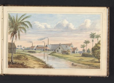 Plantación de azúcar Visserszorg en el río Commewijne
Fabryk on pl.(antage) Visserszorg (título en el objeto)
Álbum de dibujos de Surinam, p.6 (50) (título de la serie) de Jacob Marius Adriaan Martini van Geffen