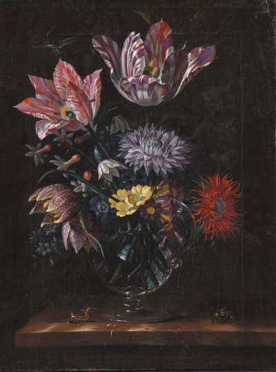Un jarrón de vidrio con flores de Jacob Marrel
