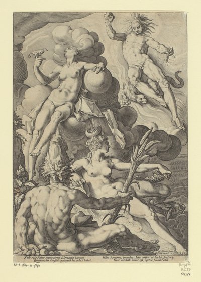 los cuatro elementos Representaciones mitológicas y alegóricas (título de serie) de Jacob Matham (attributed to)