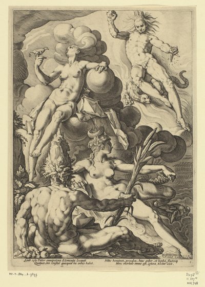 los cuatro elementos Representaciones mitológicas y alegóricas (título de serie) de Jacob Matham (attributed to)