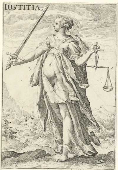 Justicia (Justicia) Iustitia (título sobre objeto) de Jacob Matham (attributed to)