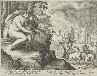 Venus anima a Cupido a disparar una flecha a Plutón de Jacob Matham (attributed to)