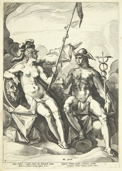 La alianza entre Atenea y Mercurio (Hermathena) de Jacob Matham