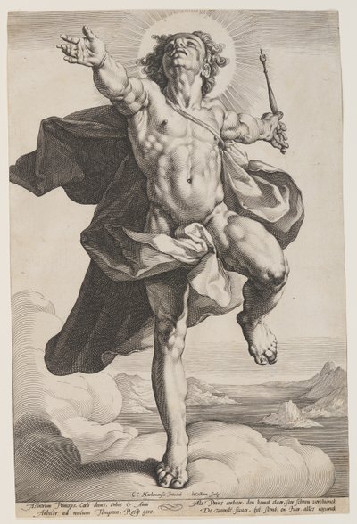 Apolo en las nubes de Jacob Matham