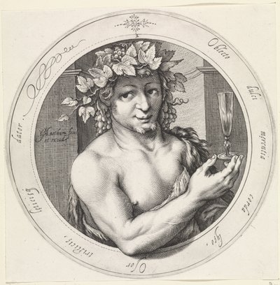 Baco con vidrio Venus, Baco y Ceres (título de la serie) de Jacob Matham