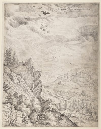 Paisaje de Bohemia con parejas y cazadores (lámina derecha) de Jacob Matham