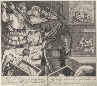 Jugadores de cartas Luchando con las armas desenvainadas Pelea en un burdel Los efectos de la embriaguez (título de la serie) de Jacob Matham