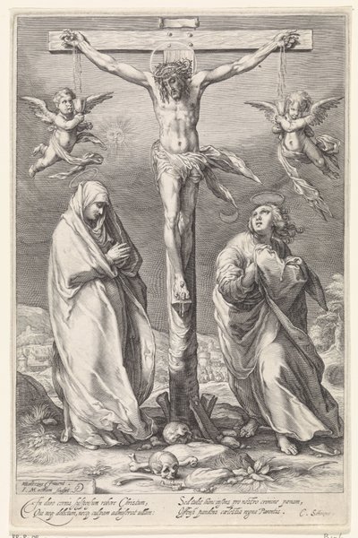 Cristo en la Cruz, con Juan y María de Jacob Matham