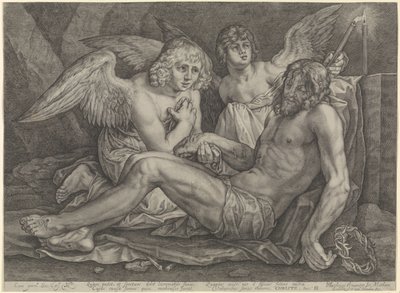 Cristo en la tumba, con dos ángeles de Jacob Matham