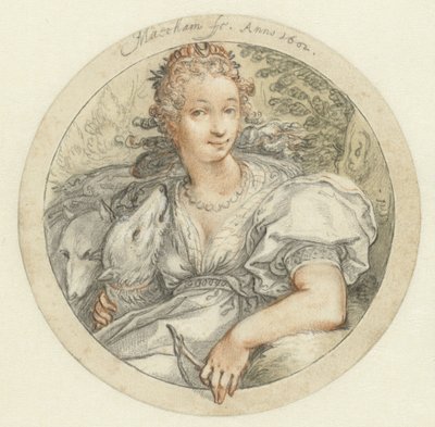 Diana en un marco redondo de Jacob Matham