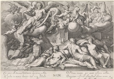 Noche (Nox) Nox (título sobre objeto) Los cuatro momentos del día (título de la serie) de Jacob Matham